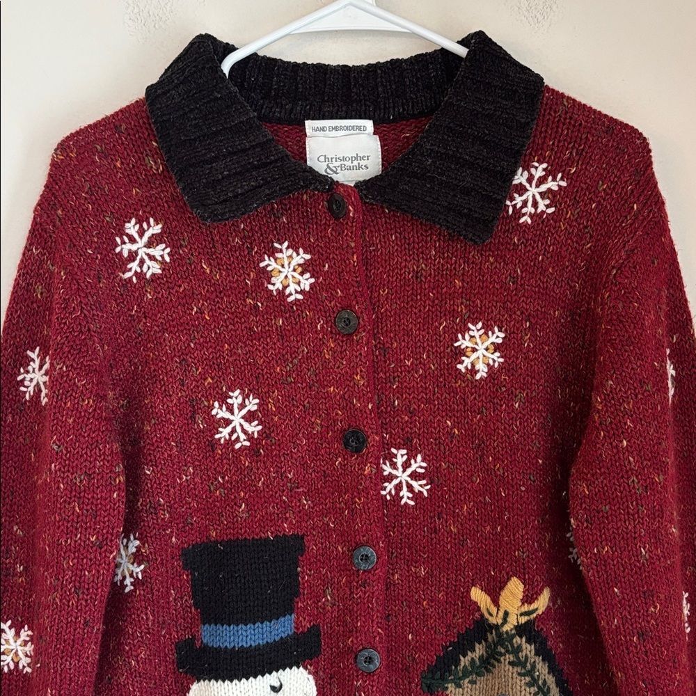 Vintage 2001 Christopher & Banks Festive Hand Embroidered Cardigan Sweater large - Picture 2 of 11
